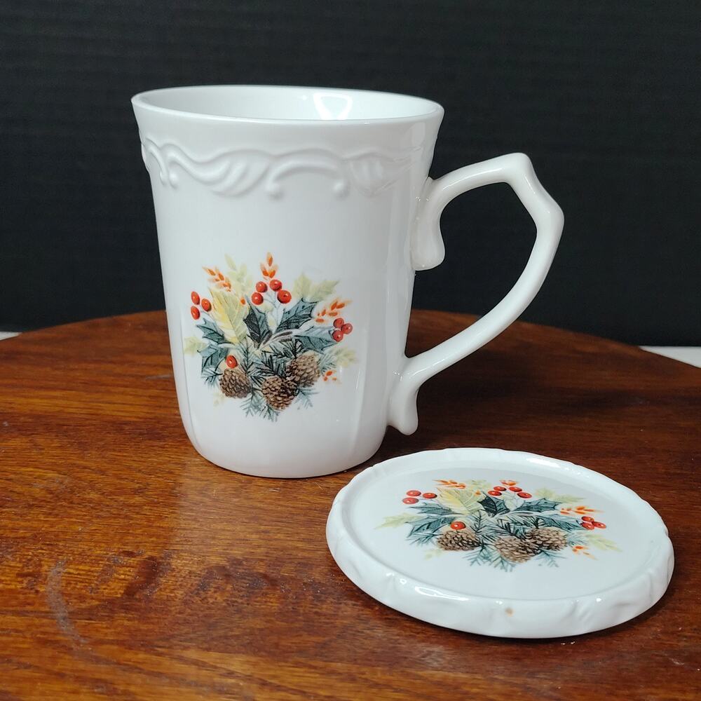 1 Gibson Pinecones & Holly Coffee Tea Mug Cup & 1 Coaster Triple Pinecone